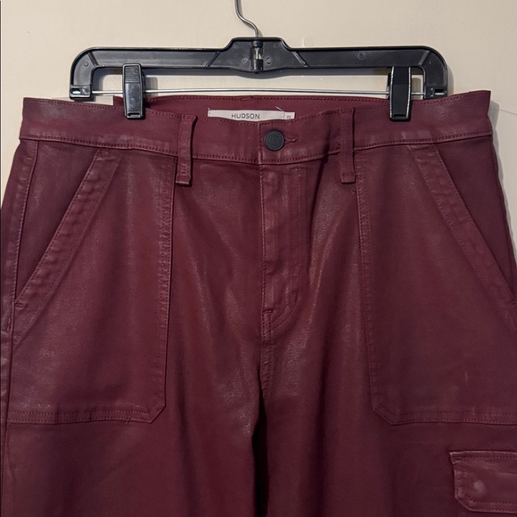 NWT- Hudson Rosie Cargo Wide Leg Faux Leather pants, Coated Bordeaux, size 33 - Picture 4 of 12